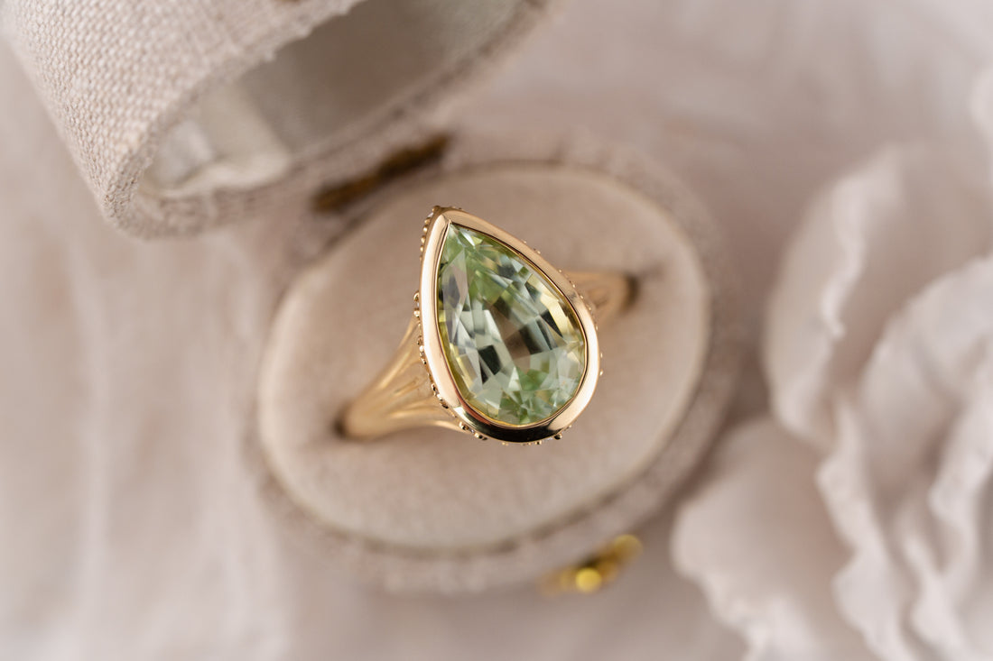 The Nightbloom Ring | 4.08 CT Pear Mint Green Tourmaline