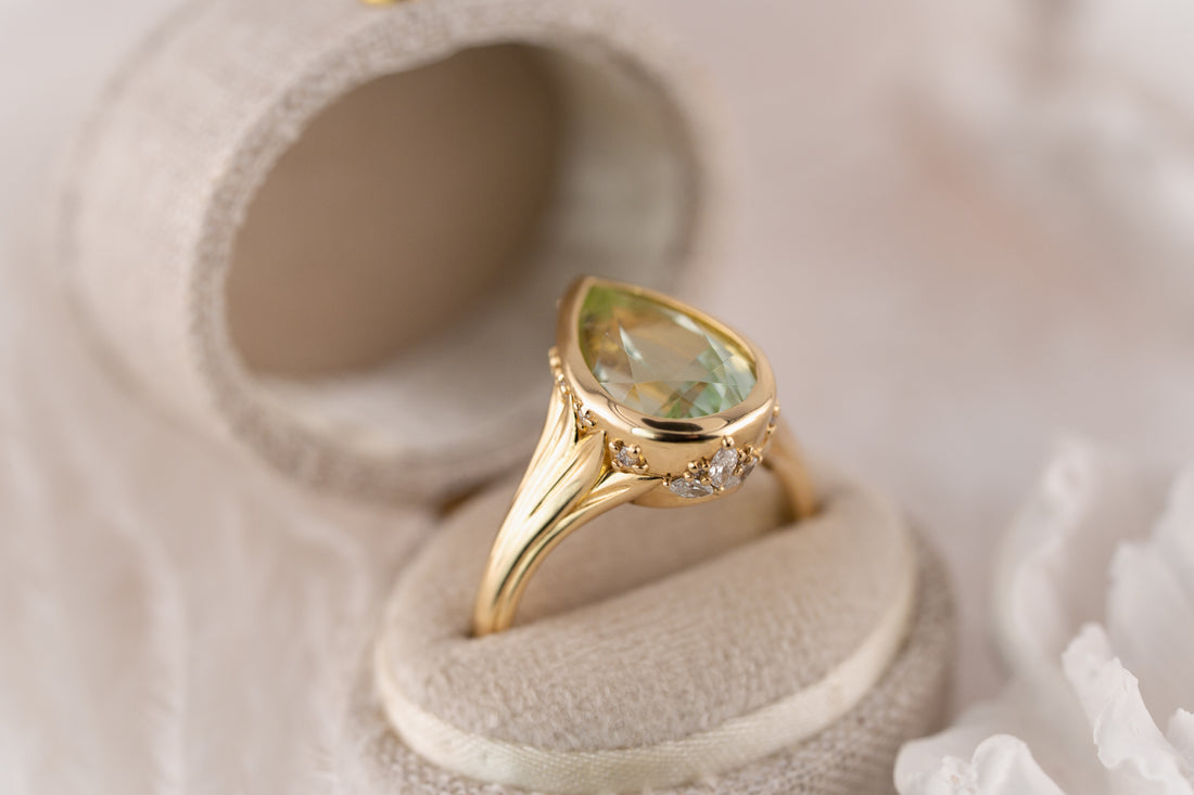 The Nightbloom Ring | 4.08 CT Pear Mint Green Tourmaline