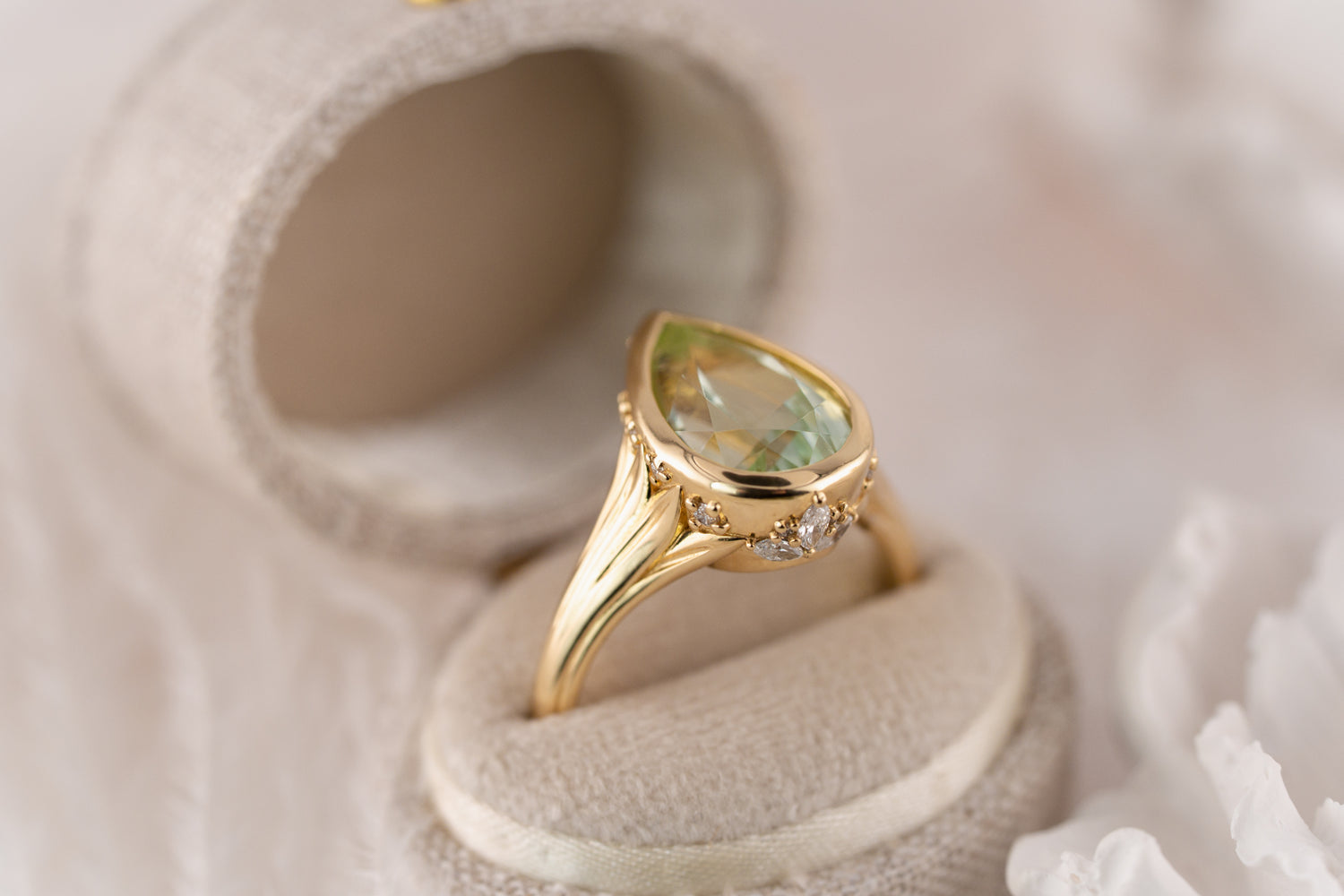 The Nightbloom Ring | 4.08 CT Pear Mint Green Tourmaline
