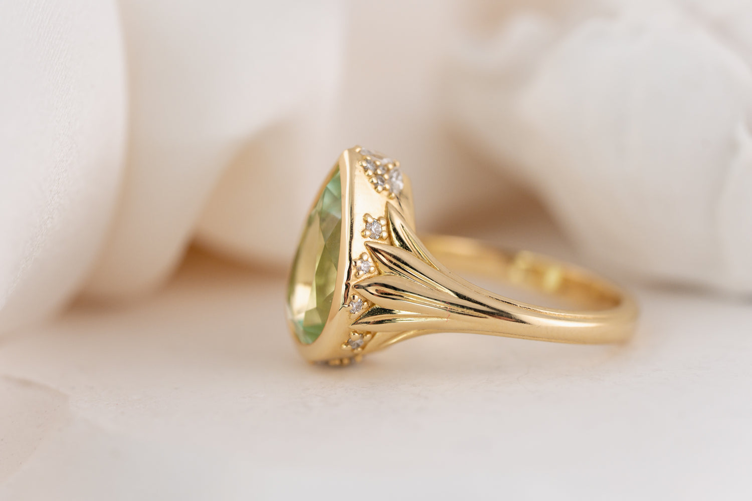 The Nightbloom Ring | 4.08 CT Pear Mint Green Tourmaline
