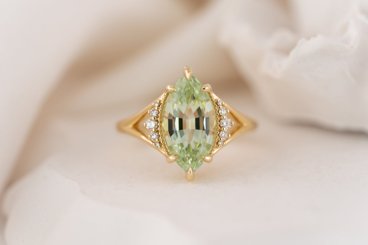 The Serendipity Ring | 3.5 CT Marquise Mint Green Tourmaline - Lavender Creek Gems 
