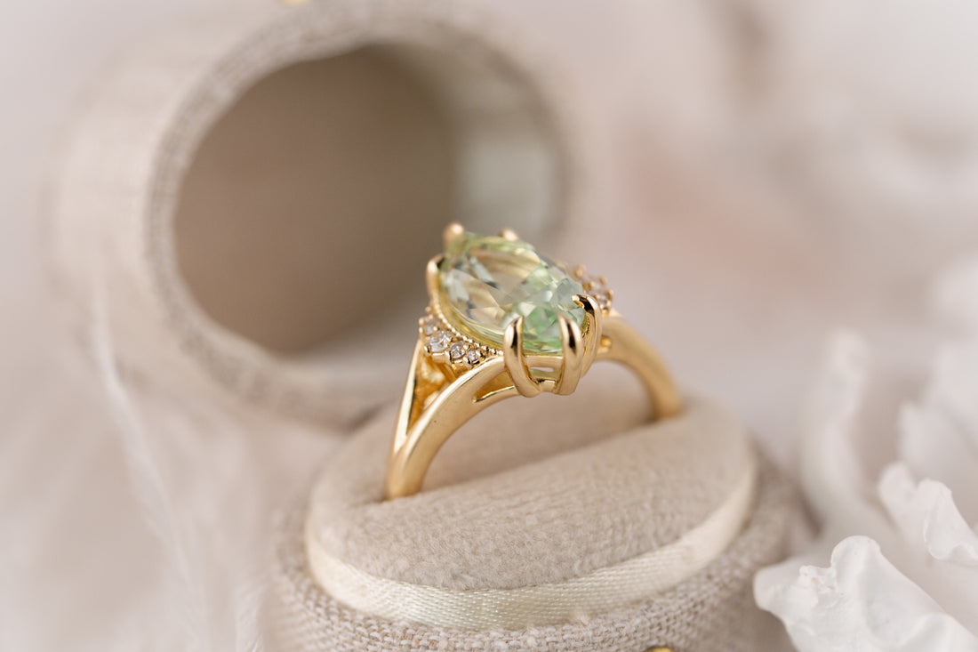 The Serendipity Ring | 3.5 CT Marquise Mint Green Tourmaline - Lavender Creek Gems 
