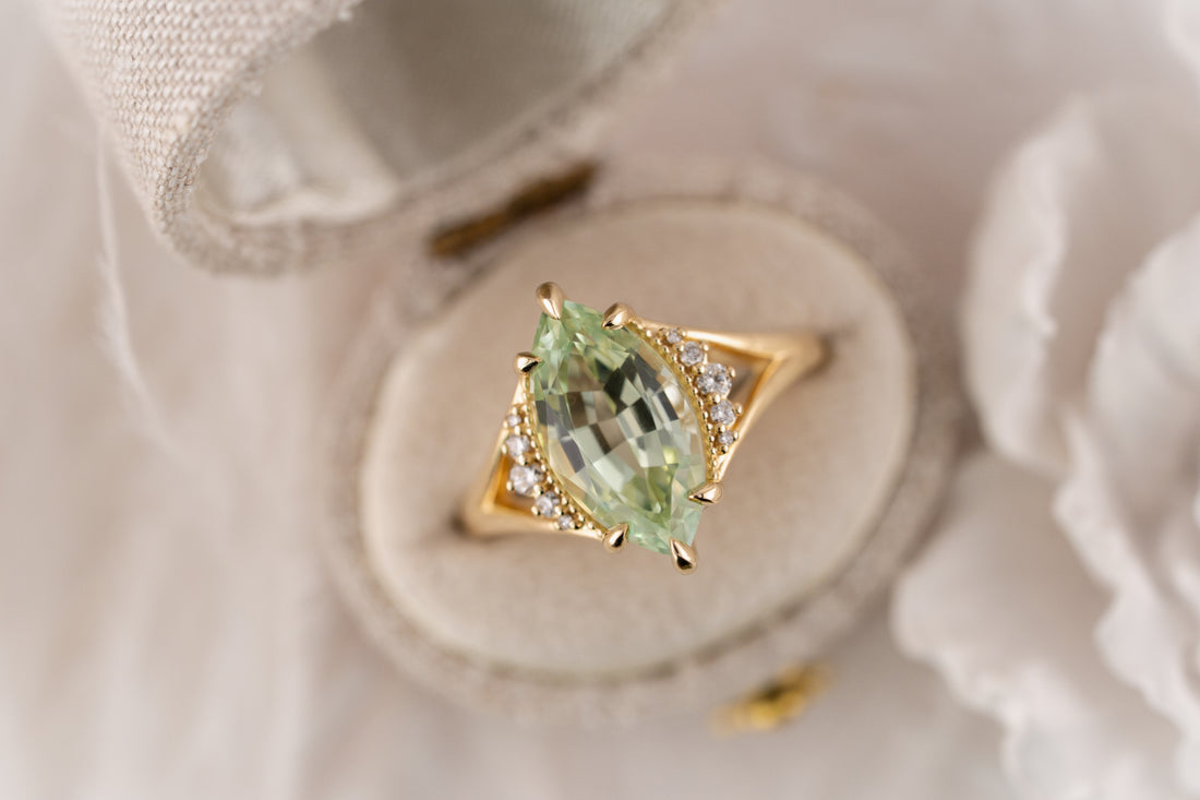 The Serendipity Ring | 3.5 CT Marquise Mint Green Tourmaline - Lavender Creek Gems 