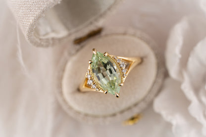 The Serendipity Ring | 3.5 CT Marquise Mint Green Tourmaline - Lavender Creek Gems 
