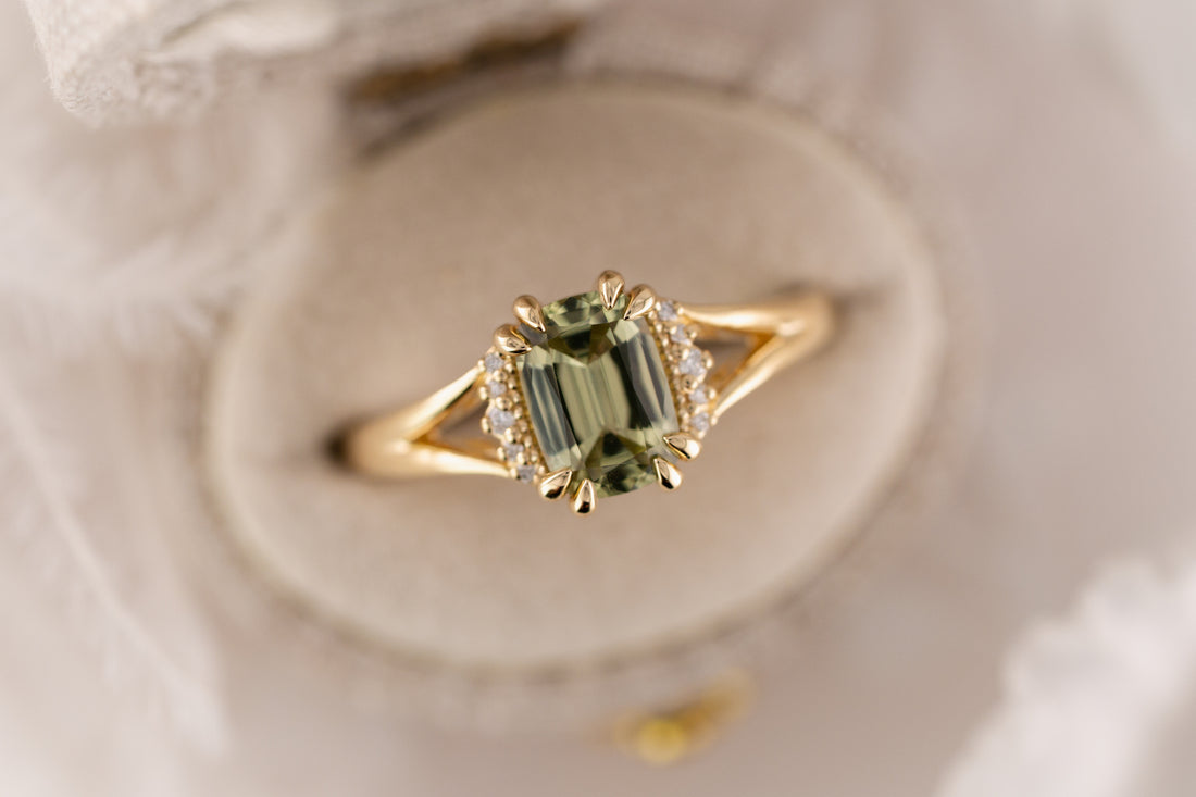 The Serendipity Ring | 1.4 CT Cushion Green Sapphire