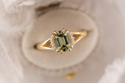 The Serendipity Ring | 1.4 CT Cushion Green Sapphire