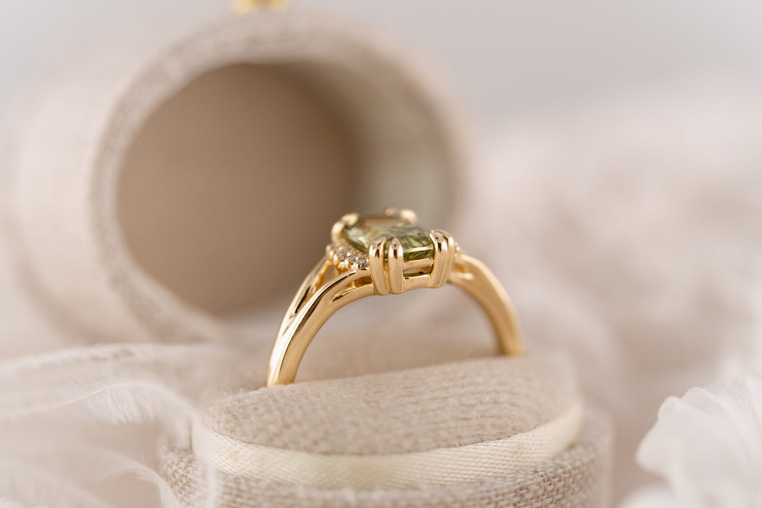 The Serendipity Ring | 1.4 CT Cushion Green Sapphire