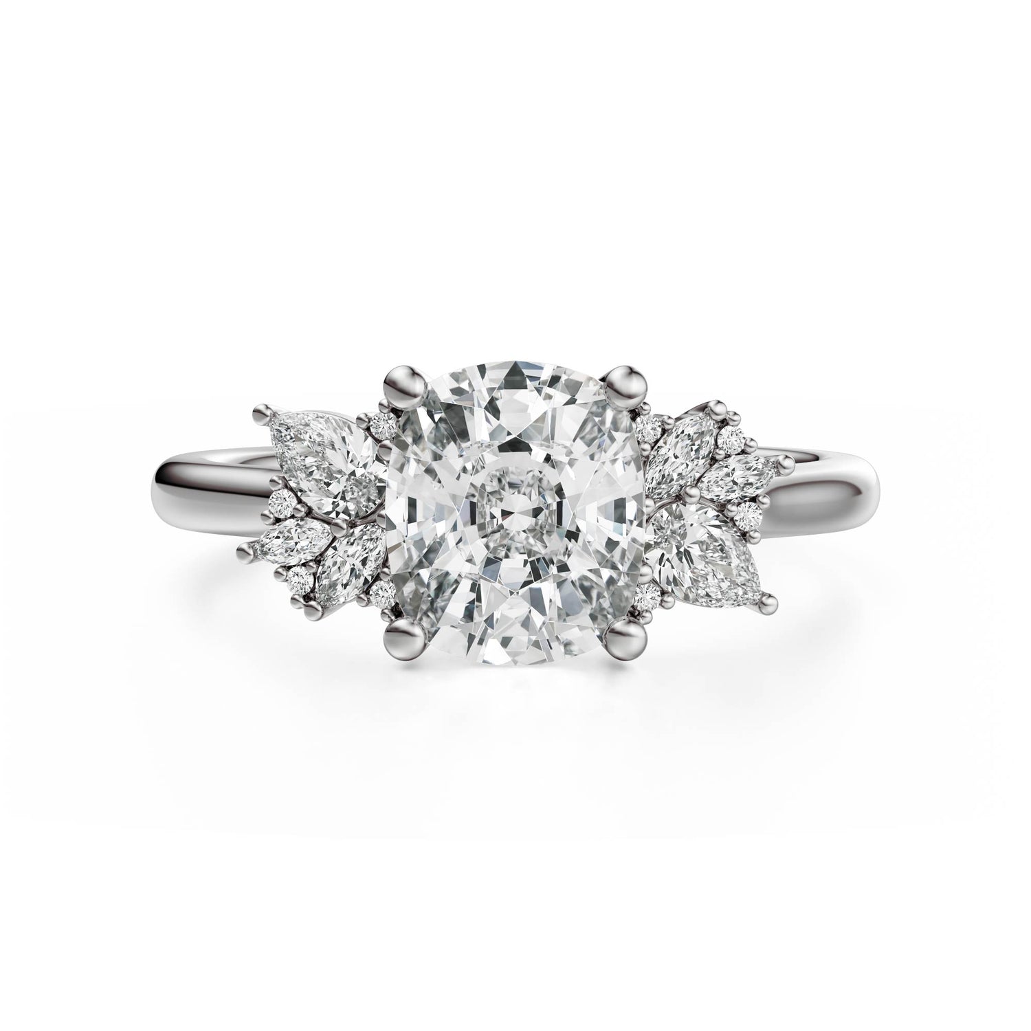 The Diamond Fleur Ring | Elongated Cushion | Setting Only - Lavender Creek Gems 