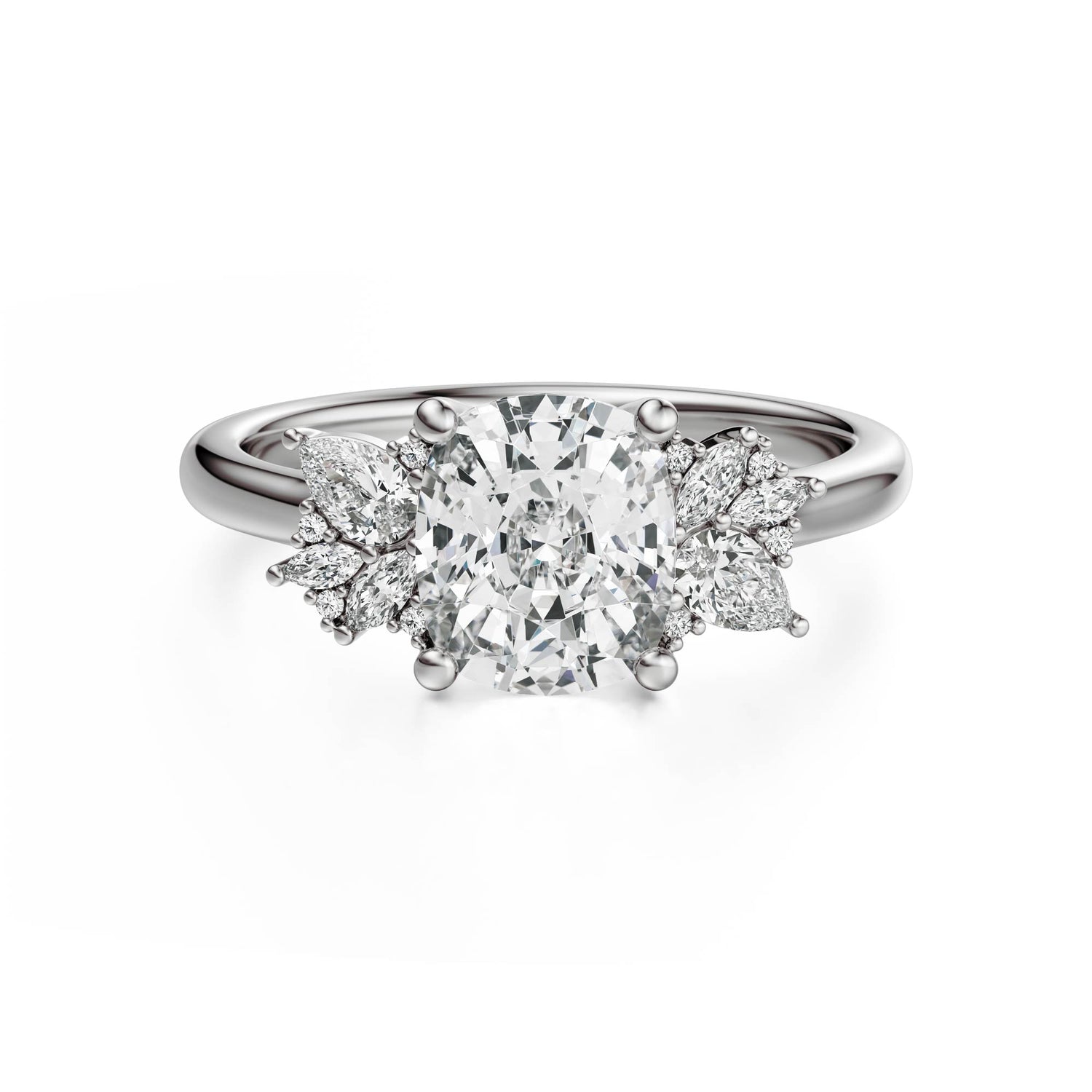 The Diamond Fleur Ring | Elongated Cushion | Setting Only - Lavender Creek Gems 