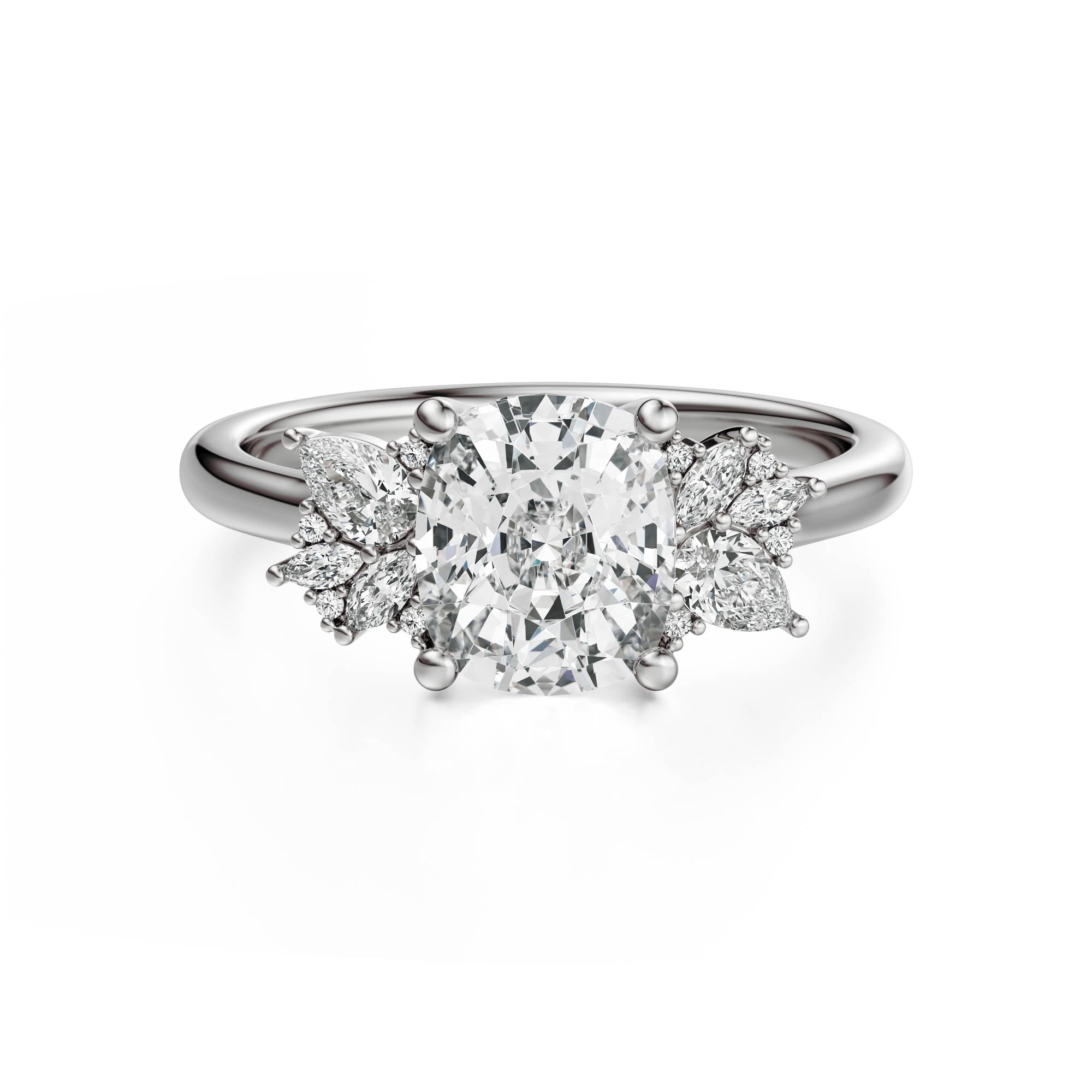 The Diamond Fleur Ring | Elongated Cushion | Setting Only - Lavender Creek Gems 