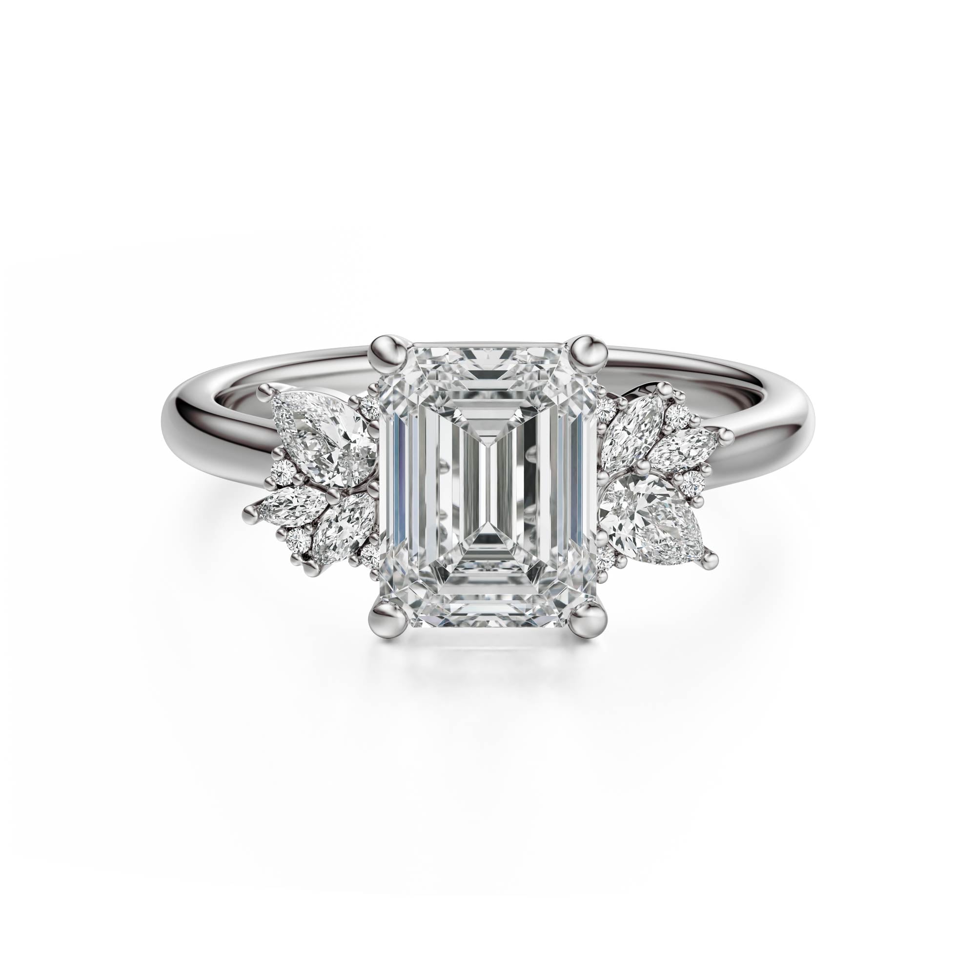 The Diamond Fleur Ring | Emerald Cut | Setting Only - Lavender Creek Gems 