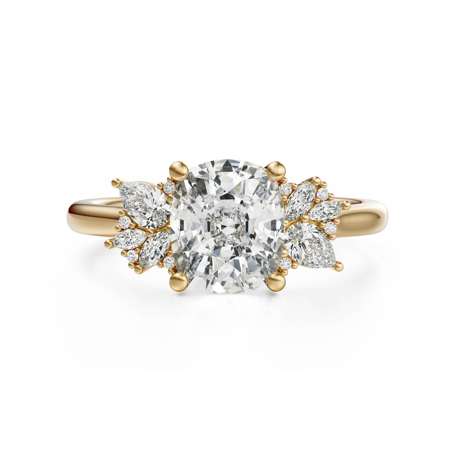 The Diamond Fleur Ring | Elongated Cushion | Setting Only - Lavender Creek Gems 