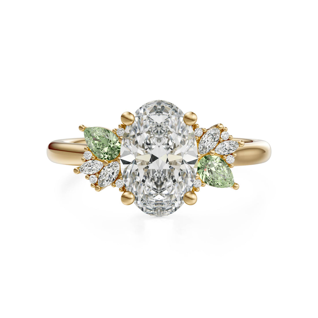 The Fleur Ring | Oval | Green Sapphire Accents - Lavender Creek Gems 
