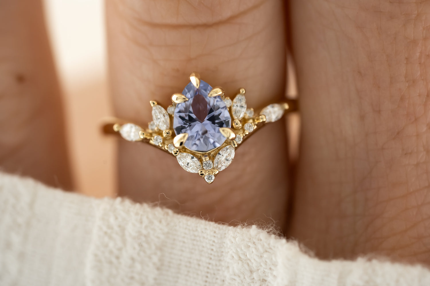 The Aurora Ring - 0.88 CT Pear Lavender Sapphire - Lavender Creek Gems 