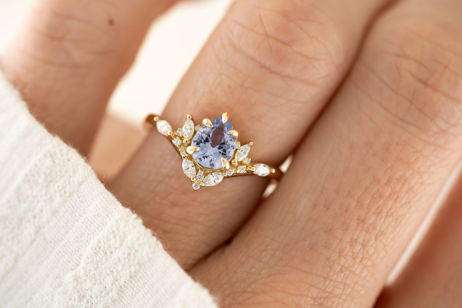 The Aurora Ring - 0.88 CT Pear Lavender Sapphire - Lavender Creek Gems 