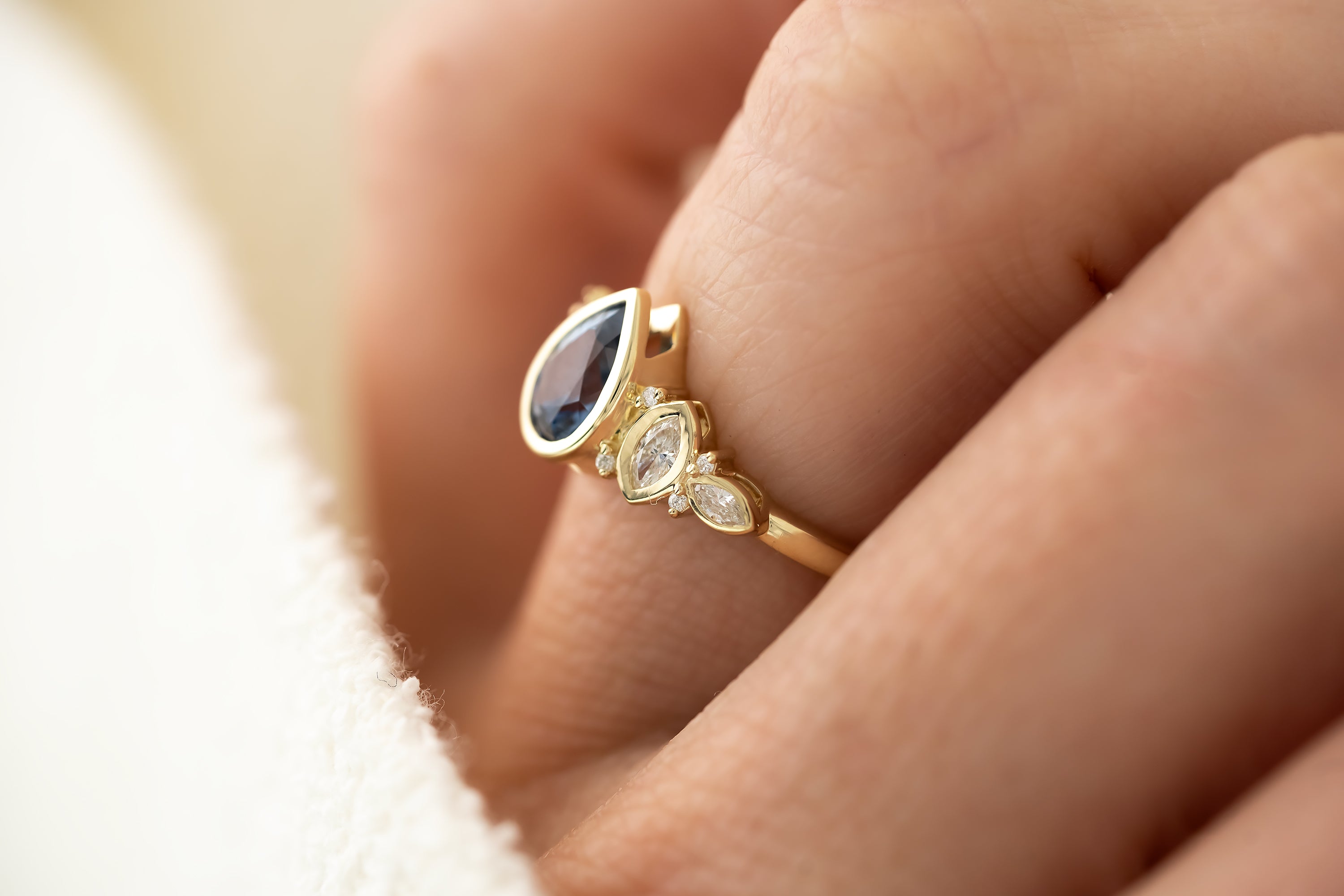 The Bezel Maeve Ring - 0.9 CT Pear Blue Sapphire – Lavender Creek Gems