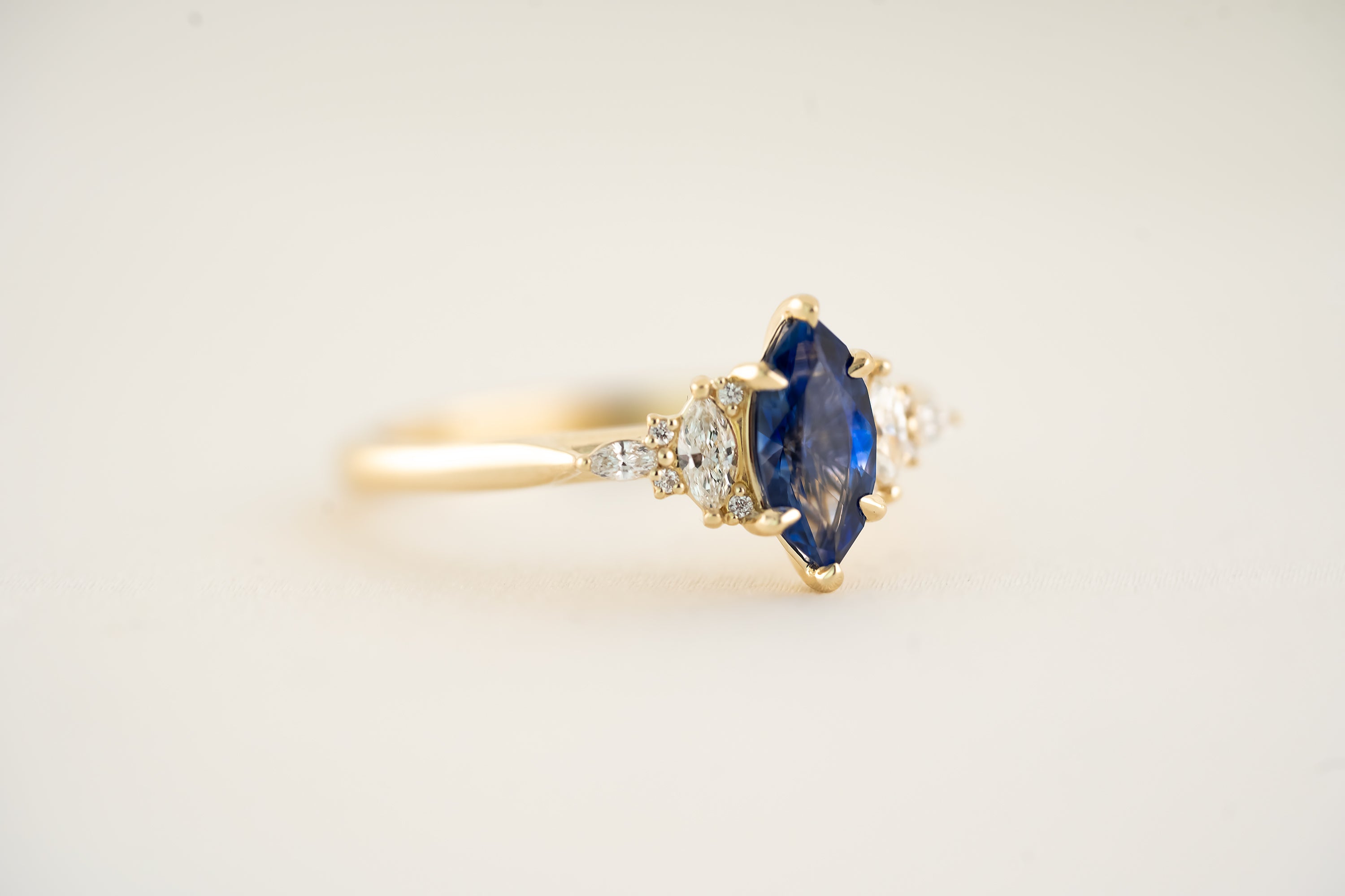 The Maeve - 0.72 CT Marquise Royal Blue Sapphire Ring - Lavender Creek Gems 