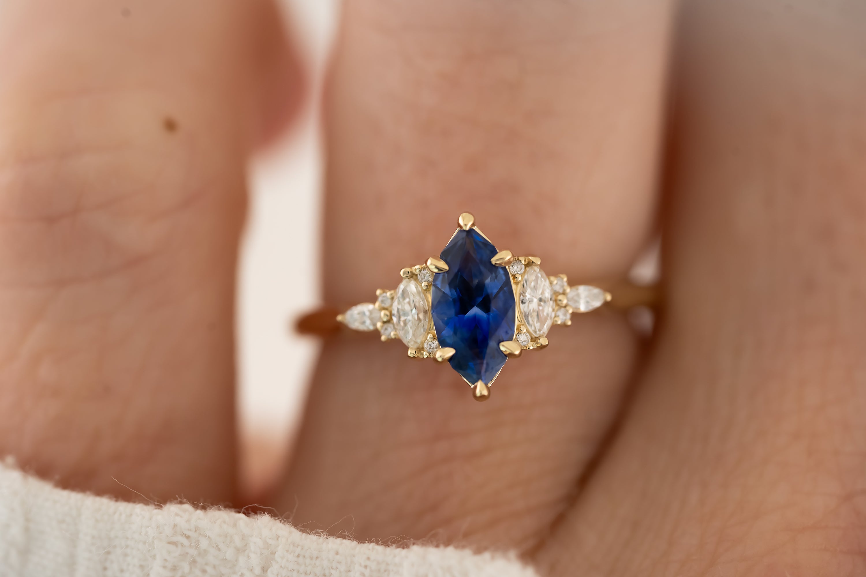 The Maeve - 0.72 CT Marquise Royal Blue Sapphire Ring - Lavender Creek Gems 