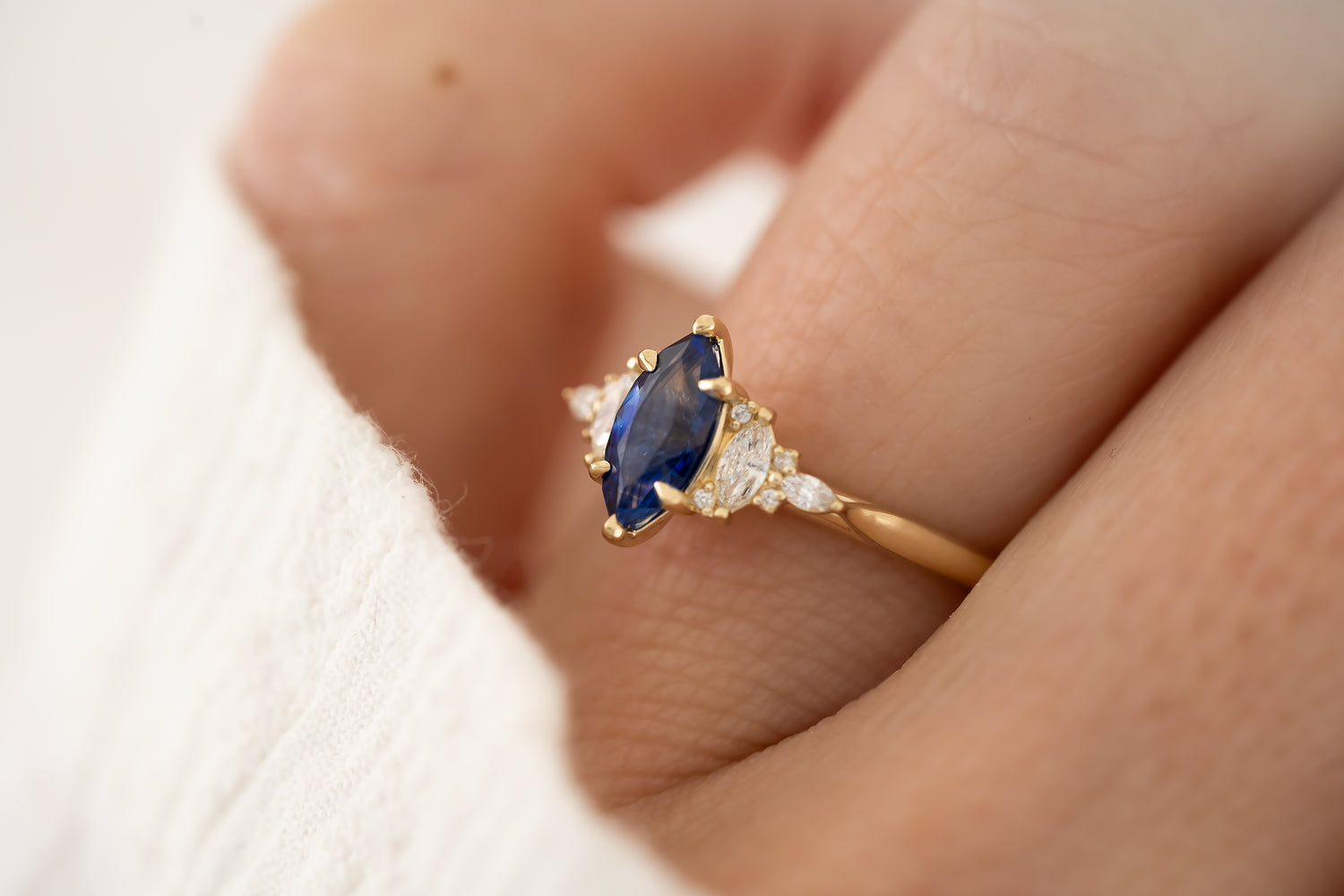 The Maeve - 0.72 CT Marquise Royal Blue Sapphire Ring - Lavender Creek Gems 
