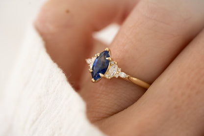 The Maeve - 0.72 CT Marquise Royal Blue Sapphire Ring - Lavender Creek Gems 