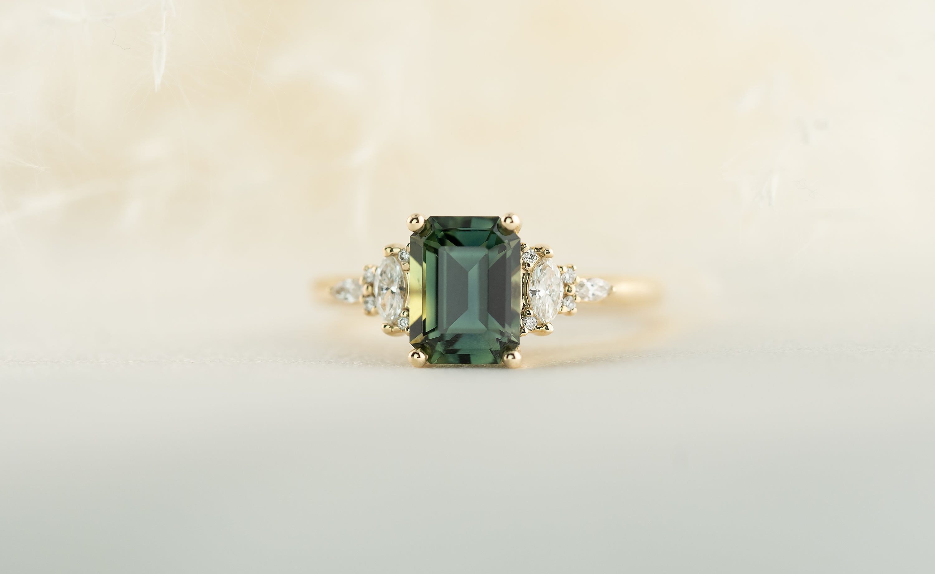 The Maeve 2.25 CT Emerald Cut Teal Green Sapphire Ring - Lavender Creek Gems 
