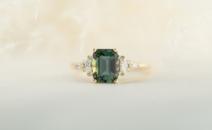 The Maeve 2.25 CT Emerald Cut Teal Green Sapphire Ring - Lavender Creek Gems 