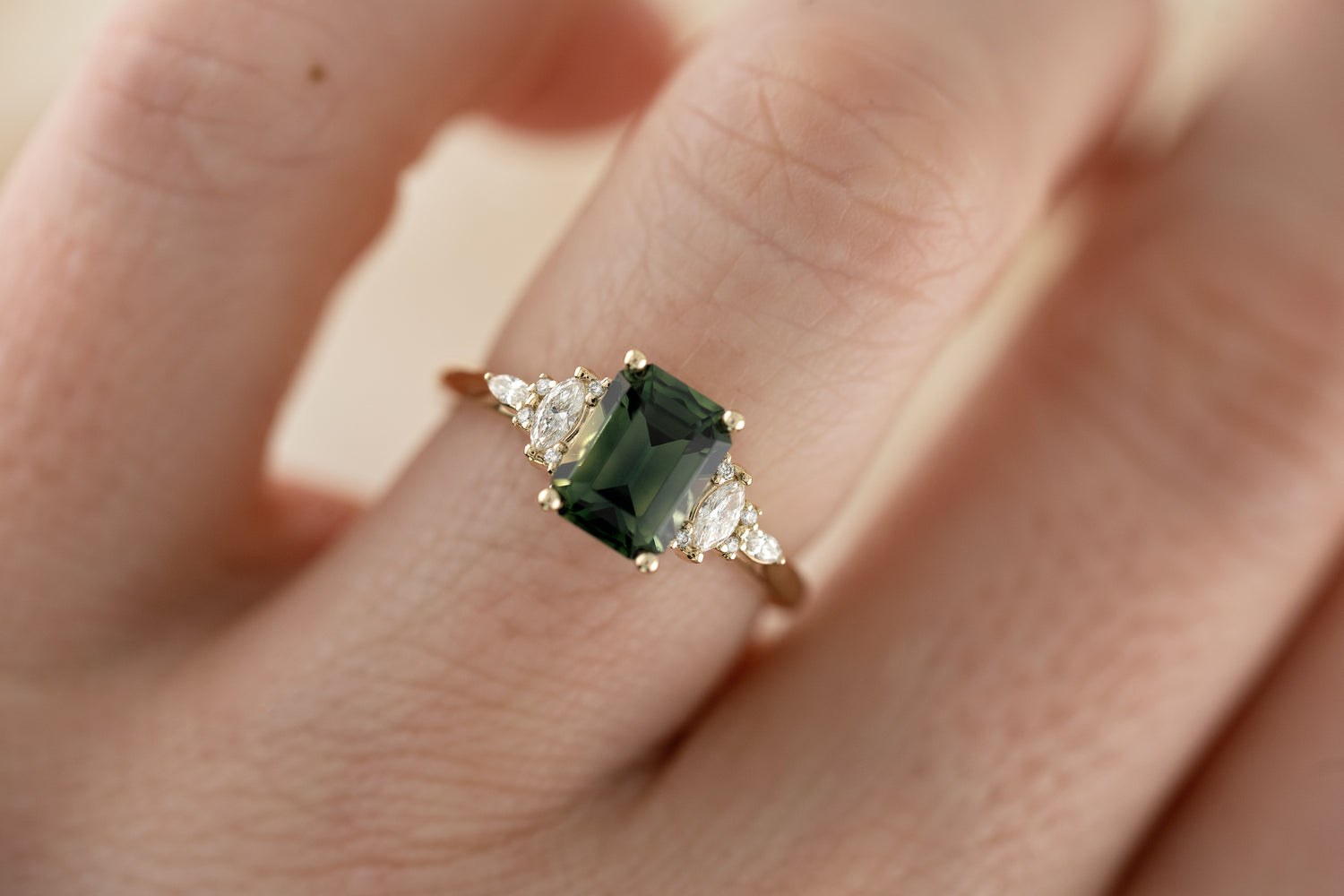 The Maeve 2.25 CT Emerald Cut Teal Green Sapphire Ring - Lavender Creek Gems 