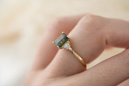 The Maeve 2.25 CT Emerald Cut Teal Green Sapphire Ring - Lavender Creek Gems 