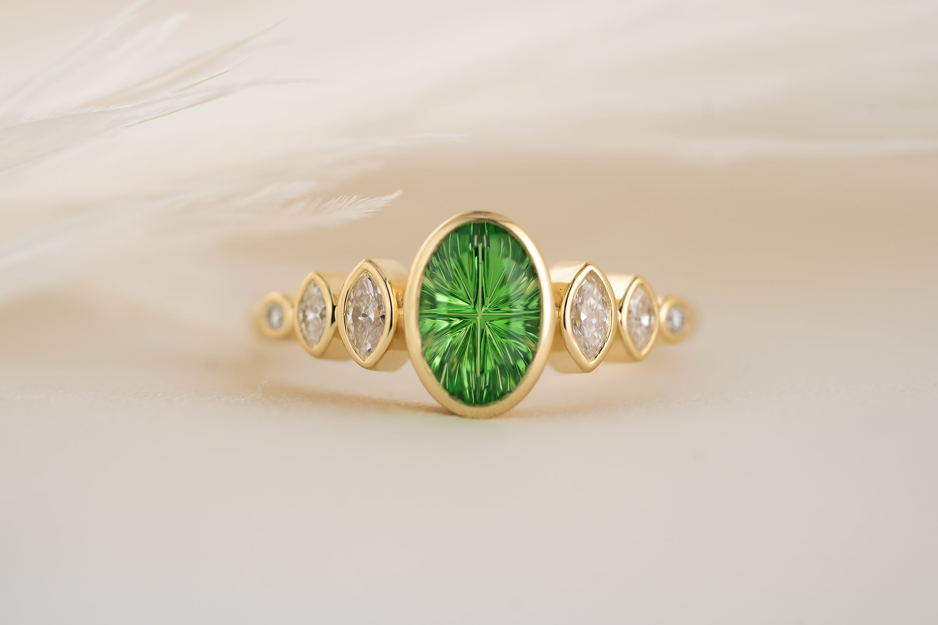 The Solstice Ring | 1.6 CT Oval Starbrite™ Tsavorite - Lavender Creek Gems 