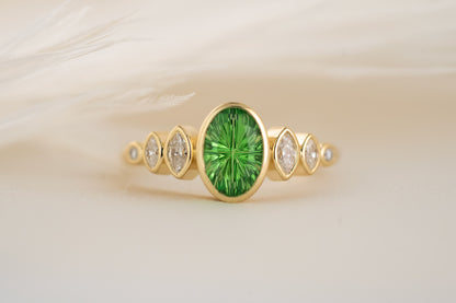 The Solstice Ring | 1.6 CT Oval Starbrite™ Tsavorite - Lavender Creek Gems 
