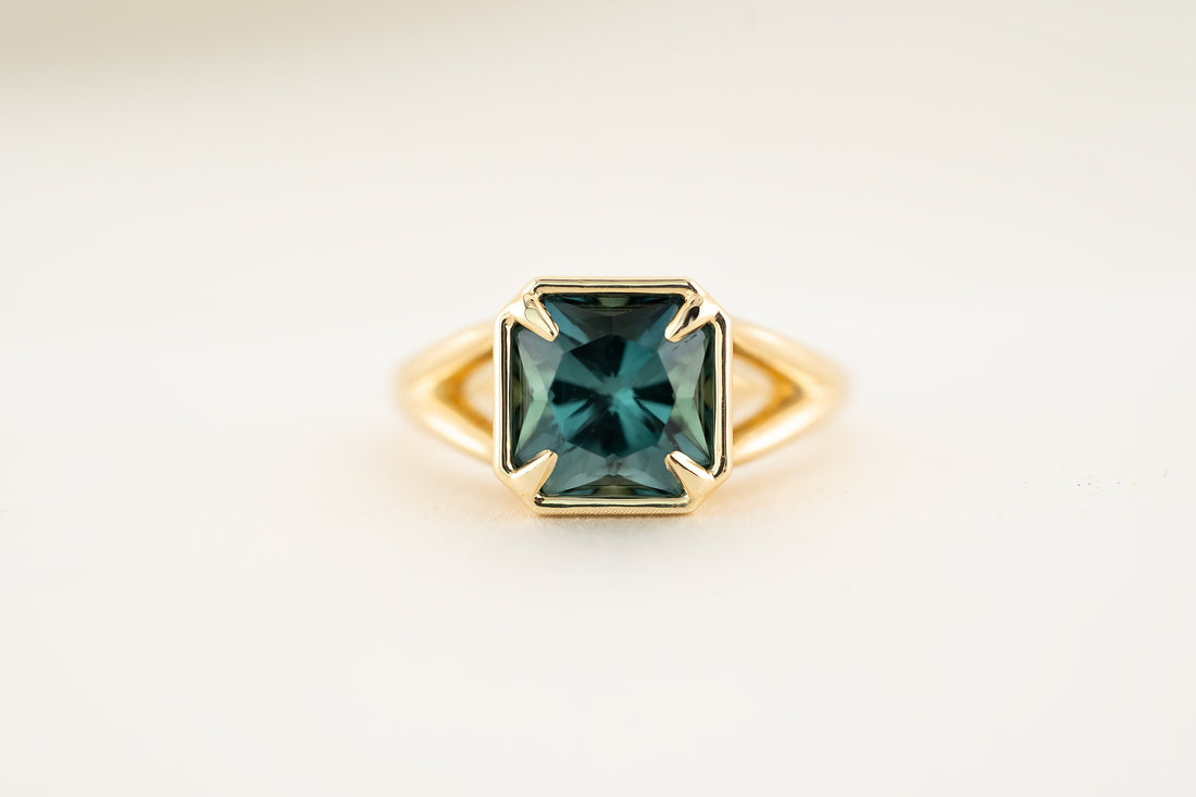 The Tara Ring - 3.3 CT Square Radiant Blue Tourmaline Ring - Lavender Creek Gems 