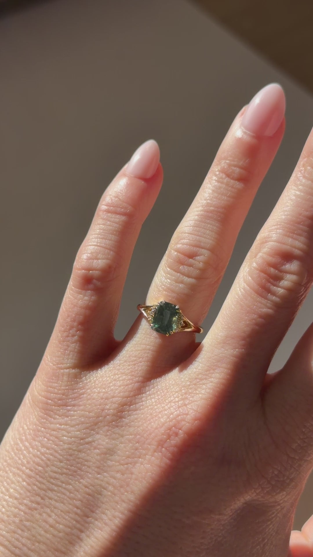 The Serendipity Ring | 2.57 CT Elongated Cushion Green Sapphire