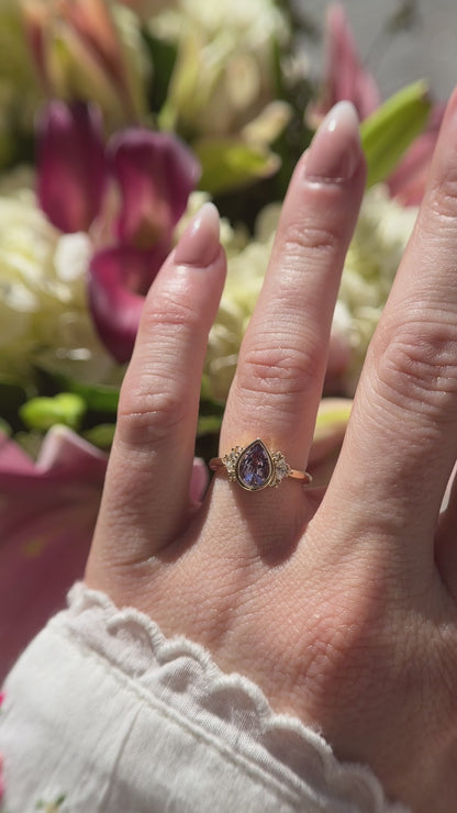The Bezel Low Maren Ring | 1.11 CT Pear Purple Spinel