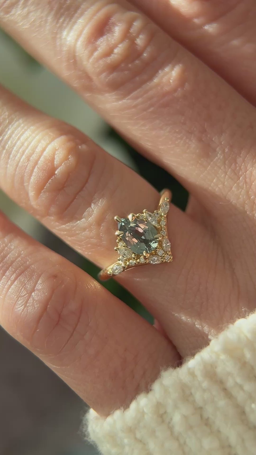 The Aurora Ring | 0.98 CT Pear Green Sapphire
