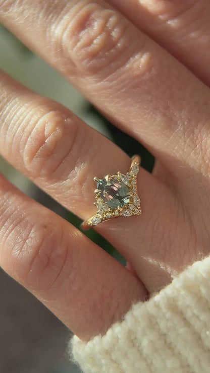 The Aurora Ring | 0.98 CT Pear Green Sapphire