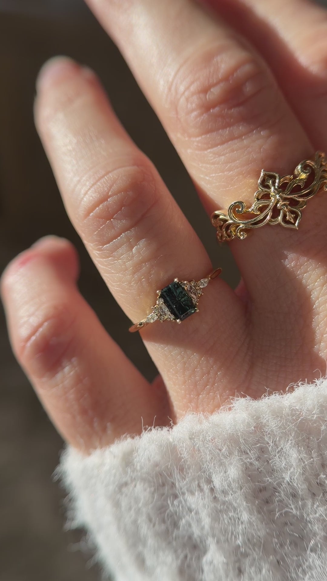 The Mini Maeve Ring | 0.79 CT Rectangular Starbrite™ Teal Sapphire