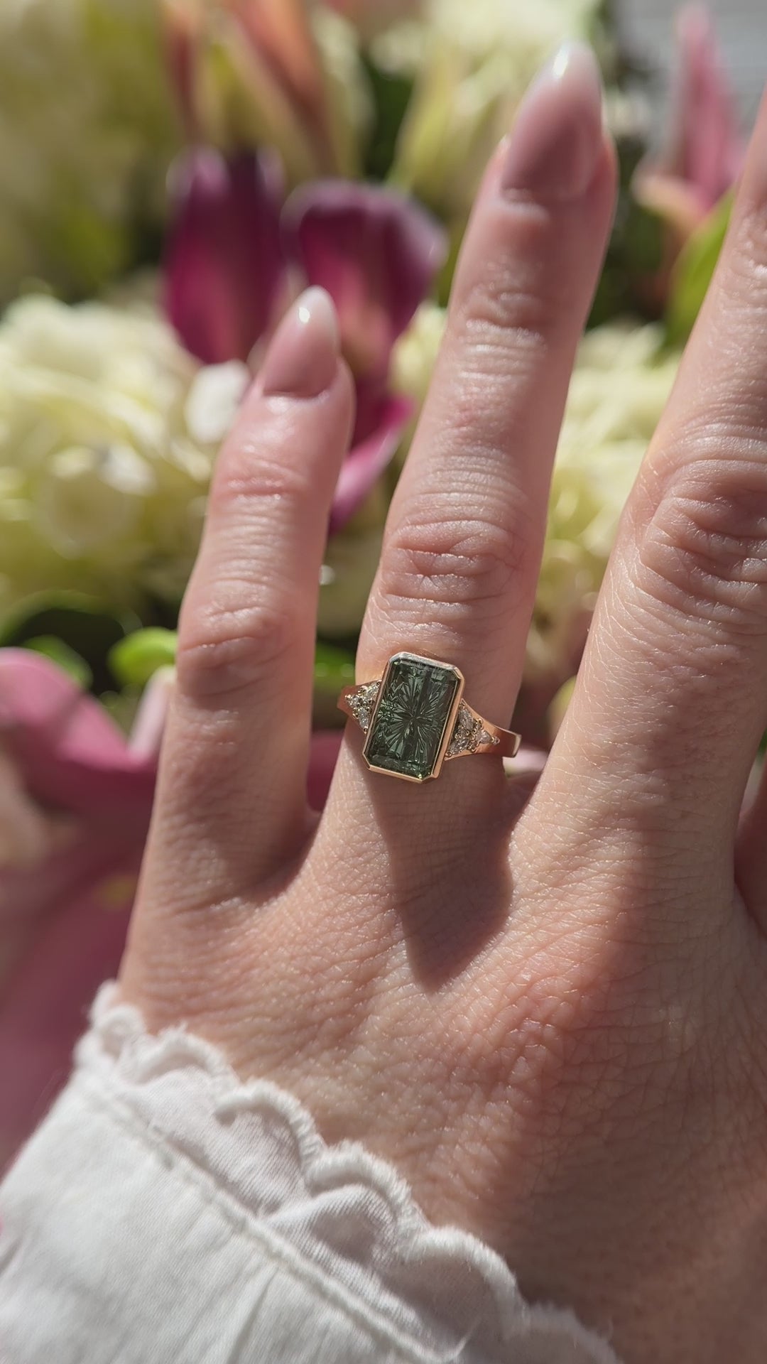 The Daylight Ring | 4.17 CT Rectangular Starbrite™ Green Tourmaline