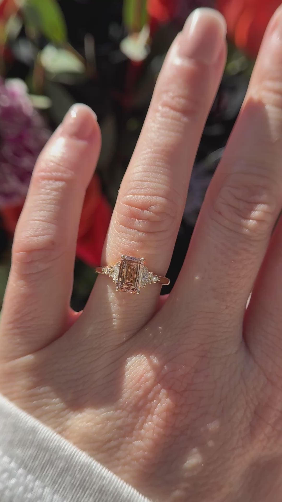 The Maeve Ring | 2 CT Emerald Cut Scissor Peachy Brown Diamond