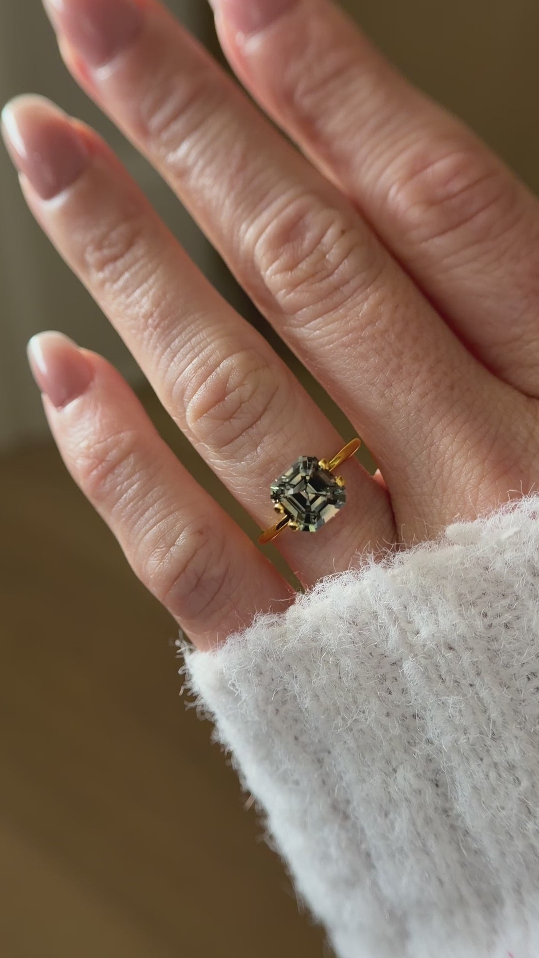 3.39 CT Asscher Cut Green/Brown Sapphire