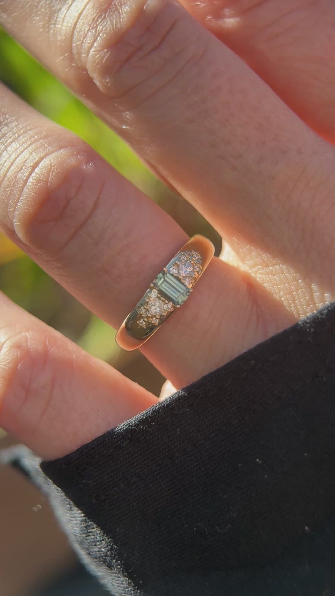 The Astral Ring | Emerald Cut Green-Teal Sapphire