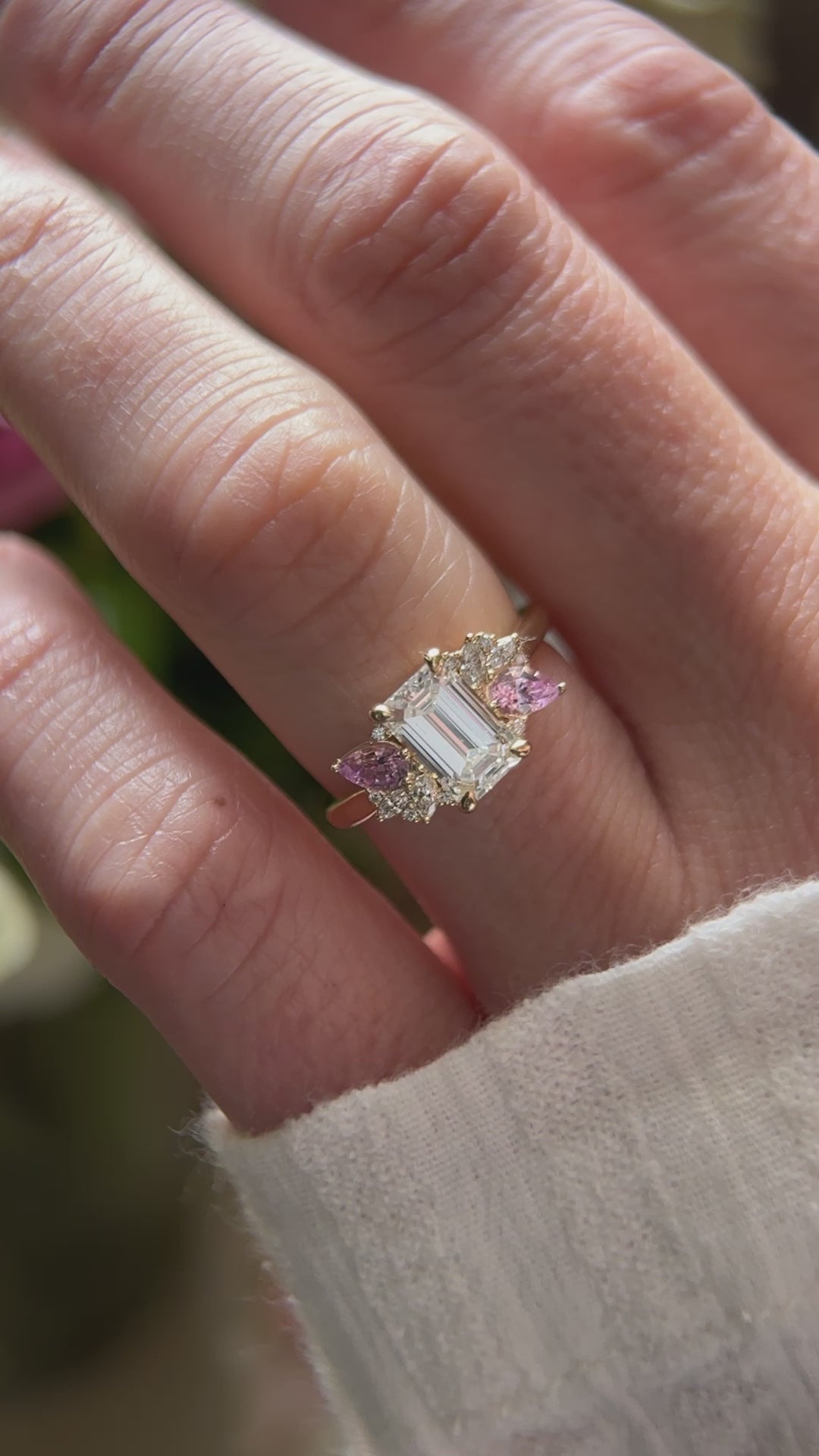 The Fleur Ring - 1.53 CT Emerald Cut Diamond + Pink Sapphire