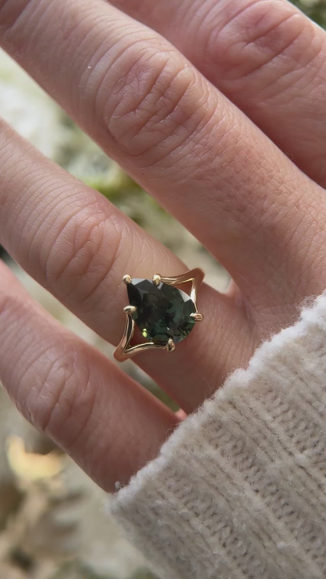 The Weaver Ring | 4.19 CT Pear Green Sapphire