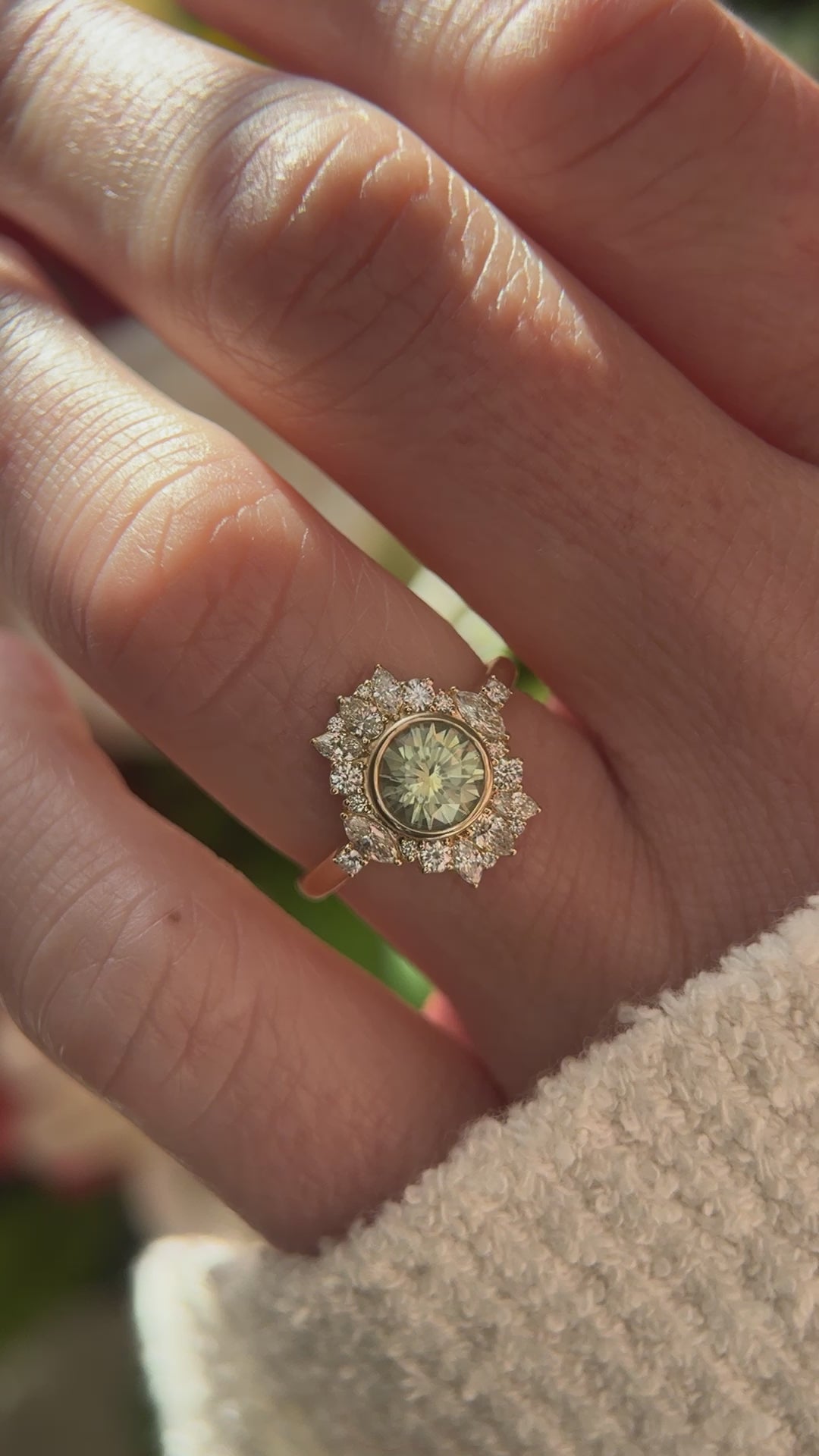 The Lace Ring | 1.1 CT Round Green Montana Sapphire