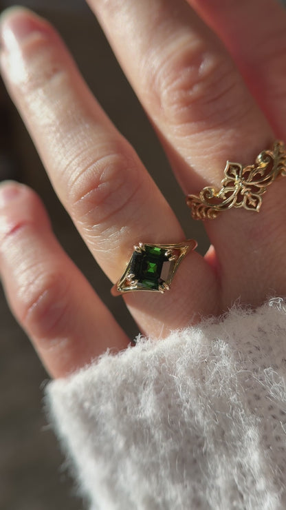 The Willow Ring | 1.96 CT Asscher Deep Green Tourmaline
