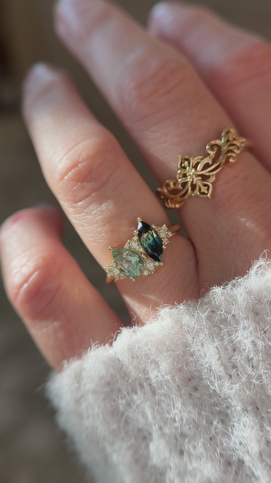 The Evermore Ring | Teal Sapphire + Green Montana Sapphire