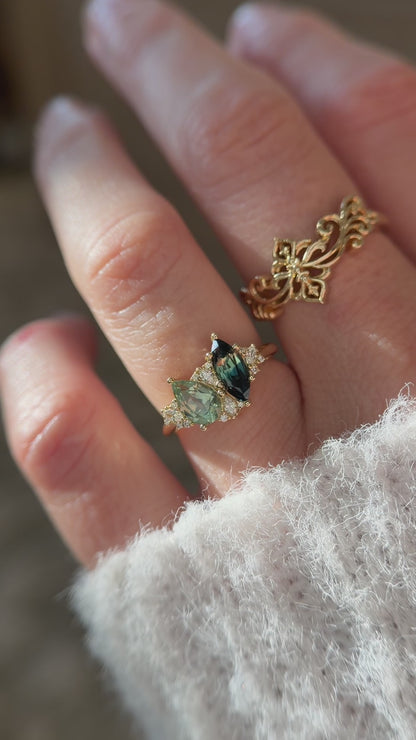 The Evermore Ring | Teal Sapphire + Green Montana Sapphire