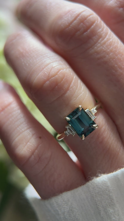 The Mira Ring | 2.65 CT Emerald Cut Teal Sapphire
