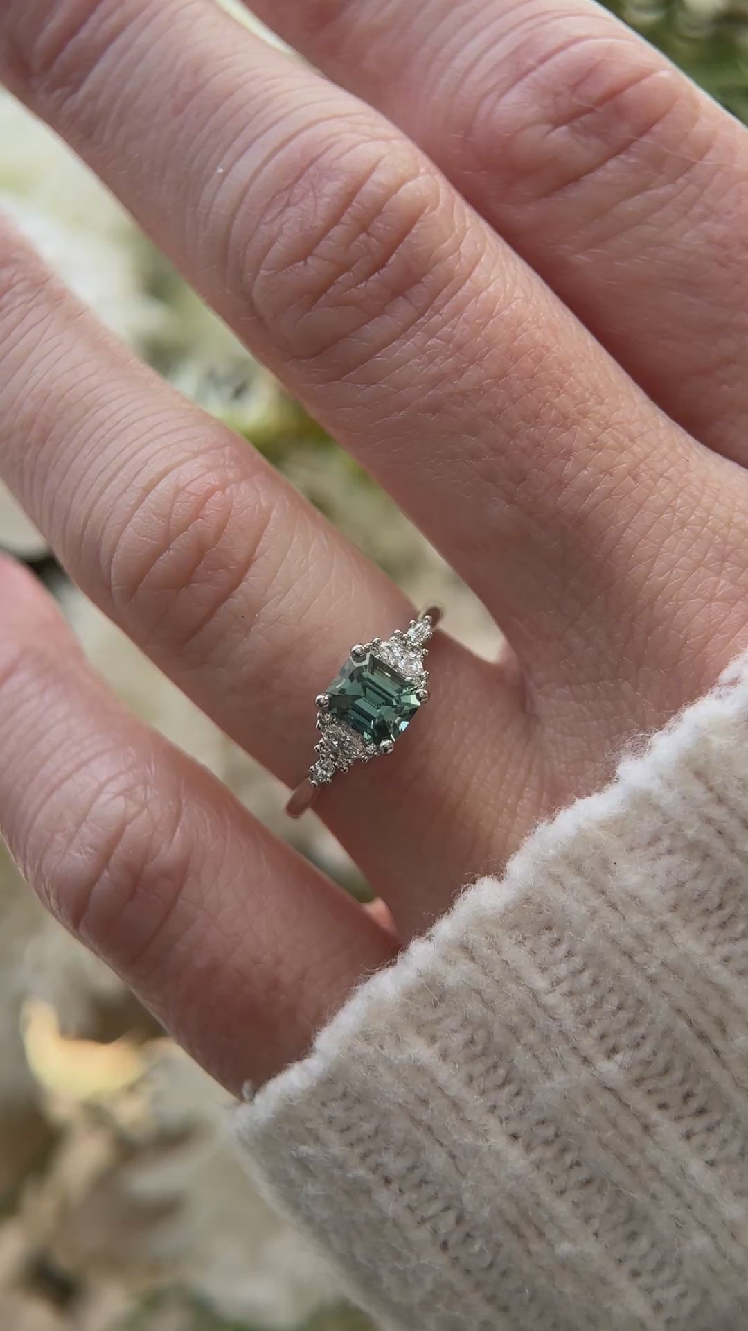 The Maeve Ring | 1.06 CT Emerald Cut Teal Sapphire