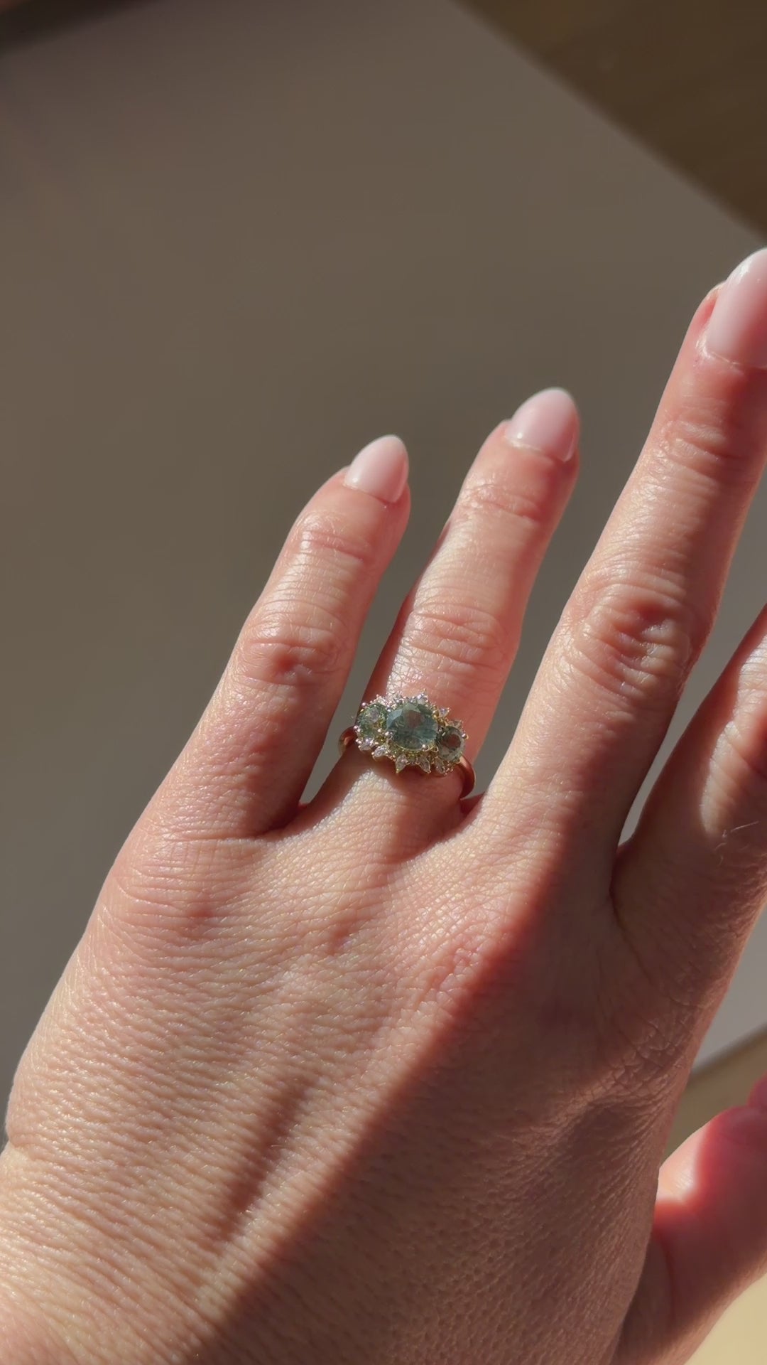 The Marial Ring | Round Seafoam Montana Sapphire