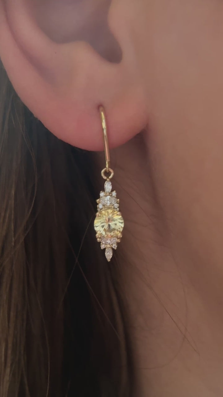 The Maeve Dangle Earrings - Round Yellow Sapphire